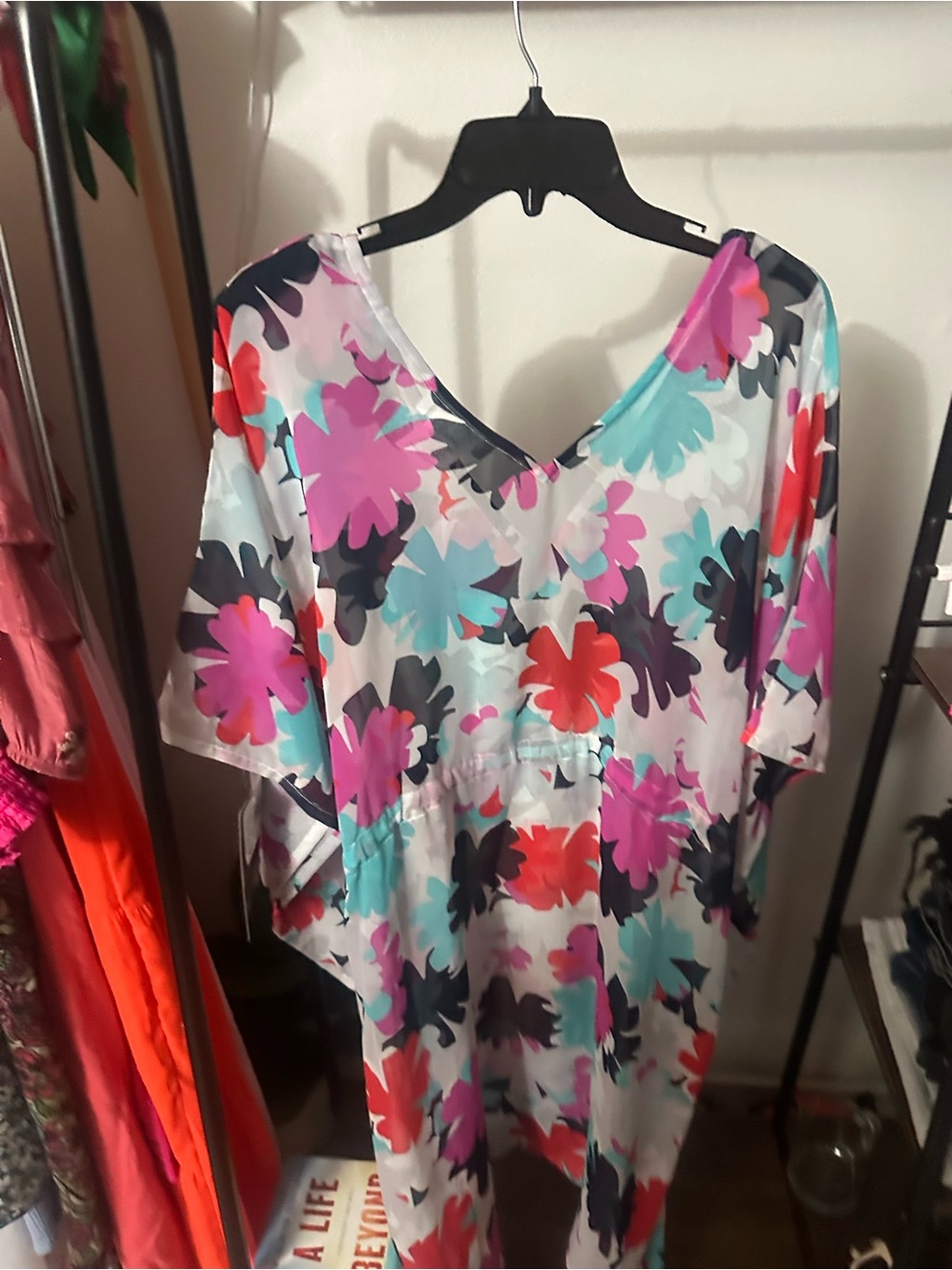 Magicsuit Floral Cover-Up in White with Pink, Red, Teal & Black Blossoms - Picture 5 of 5